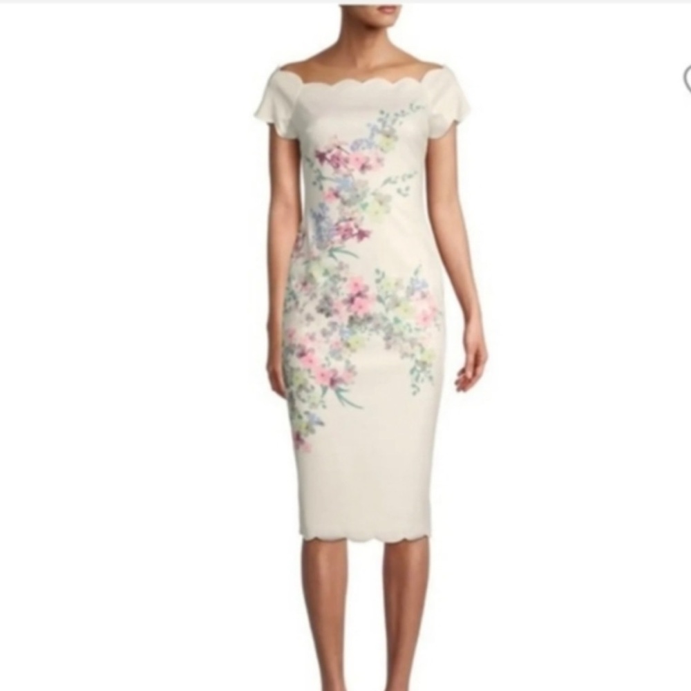 NWT Ted Baker Trixiiy Off-the-Shoulder Scalloped Bodycon Dress Size 4/10US